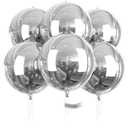 Metallic Silver Foil Balloons 6pcs 22 Inch Large Round Foil Big Giant 4D Jumbo Inflatable Mirror Ball Mylar Balloons for Graduation Birthday Engagement Space Themed Party Decorations