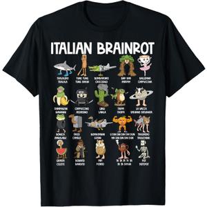 Italian Brainrot Characters Funny Meme Popular Trend T-Shirt, S