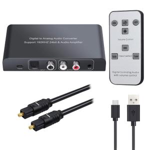 Neoteck 192kHz Digital to Analog Audio Converter with IR Remote Control, DAC Converter Digital Coaxial Toslink Optical to Analog Stereo L/R RCA 3.5mm Audio Adapter Support Volume Control/Mute/Power