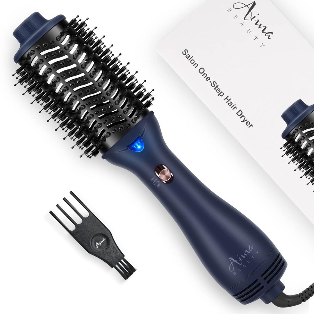 One Step Hair Dryer & Volumizing Brush, Aima Beauty Hair Styling Tool - Ceramic Straightener, Curler, Hot Air Styler & Ionic Salon Brush, Prussian Blue (Oval Brush - 2.3inch/58mm - Prussian Blue)