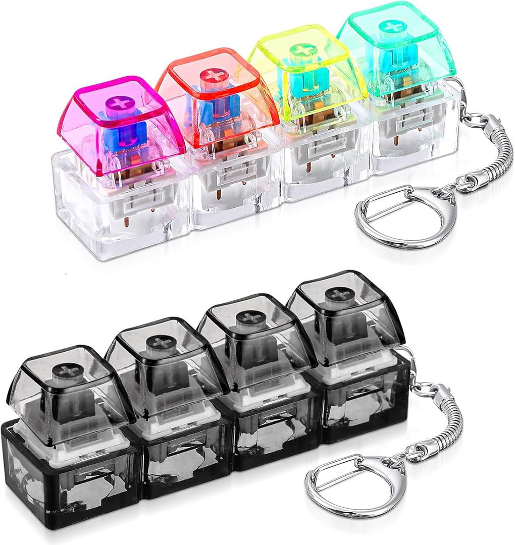 Halloscume 2 Pcs 4-in-1 Keyboard Adult Fidget Clicker Toy Silent and Loud Keyboard Fidget Keychain Cube Mechanical Key Button Clicker Stress Relief Gift for Office Home Pass Time(Transparent Colors)