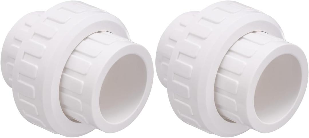 2" PVC Union Coupling Pipe Fitting (Socket x Socket) PVC Adapter Schedule 40, EPDM O-Ring, White 2 Pack