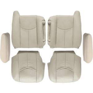 SecosAutoparts Driver & Passenger Bottom & Top & Armrest Replacement Leather Seat Covers Tan# 522 or 52i Compatible with Chevy Tahoe Suburban Compatible with GMC Yukon Sierra 2003 2004 2005 2006