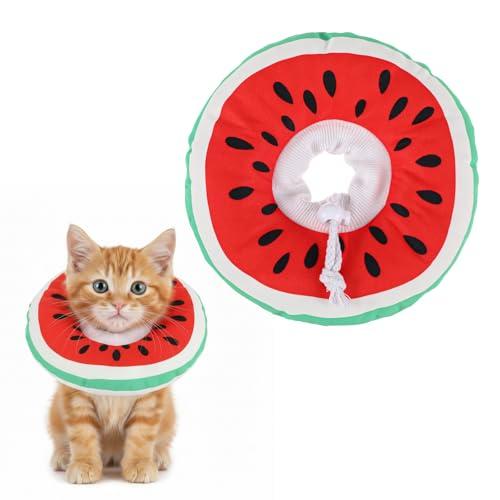 ElevateTech Cat Cone Collar Soft Kitten Cones After Surgery Cute Donut Small Kitten Cone Collar Adjustable Cat Recovery Cones to Stop Licking Neck Elizabethan Collars for Cats Kittens, Watermelon, S