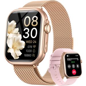 Smart Watch for Women for iPhone Android: 1.85"Smartwatch with Make/Answer Call Sleep Heart Rate SpO2 Blood Pressure Monitor IP68 Waterproof 120+Sport Mode Fitness Tracker 1000mAh Battery 2Bands Pink