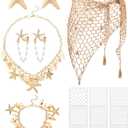 Tondiamo 22 Pcs Mermaid Costume for Women Beach Mermaid Crochet Skirt Swimwear Cover up Starfish Pearl Necklace and Bracelet Earrings Hair Clip Scale Stencil for Summer Party Jewelry Accessories