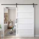 Fredbeck 48x84 inch White Barn Door with 8FT Sliding Door Hardware Kit Included & Handle,MDF,Solid PVC Surface,DIY Assembly,5-Panel,Fit 45in-47in Opening