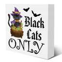 Halloween Decor Black Cats Only Wooden Sign Farmhouse Witches Home Decorations 5"x5 Pack of 2