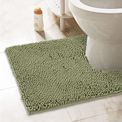 Non-Slip Shaggy Chenille Toilet Contour Bathroom Rug with Water Absorbent, 24 x 21 Inches U-Shaped Sage Green