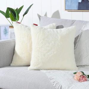 MANDIOO Pack of 2 Cream Yellow Faux Fur Fuzzy Cozy Soft Decorative Throw Pillow Covers Set Cushion Cases Pillowcases for Sofa Bedroom Car 20x20 Inches (20" x 20" (Pack of 2))