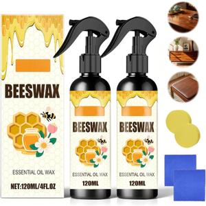Beeswax Wood Polish Spray Natural Bees Wax Furniture Polish and Cleaner,Non-Greasy Wood Restorer for Hardwood Floor, Kitchen Cabinet,Table,Chair,Door,Protective Shine for All Wood Surface(2Pack