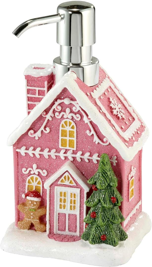 Avanti Linens - Lotion Pump/Soap Dispenser, Durable Hand-Painted Resin, Countertop Accessories, Holiday Home Decor (Sparkle House)