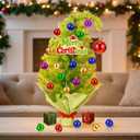 Realspring 2 ft Whimsical Tabletop Christmas Tree Small Bendable Artificial Lime Green Christmas Tree Decor with 21 Balls & Light & Hanging Ornaments Elf Xmas Holiday Decor for Home Office Fireplace