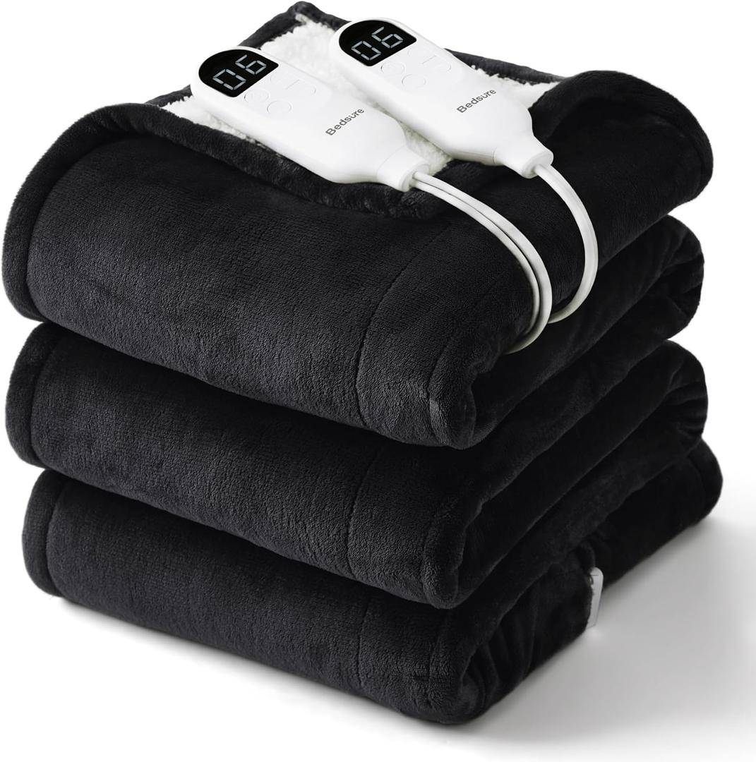 Bedsure Heated Blanket Queen Size, Dual Control Electric Blanket, Black
Preheat Function,6 Heat/6 Timer Settings, 8H Auto Shut-Off, ETL/FCC, Soft Flannel Sherpa, Machine Washable, 84x90in