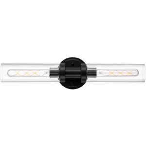 Black Sconces Wall Lighting, Bathroom 2-Light Vanity Light W/Clear Glass Shade, Modern Wall Mounted Lights for Mirror, Makeup Vanity, Kitchen, Washroom, Hallway, E26 T10 Bulbs (Excluded)