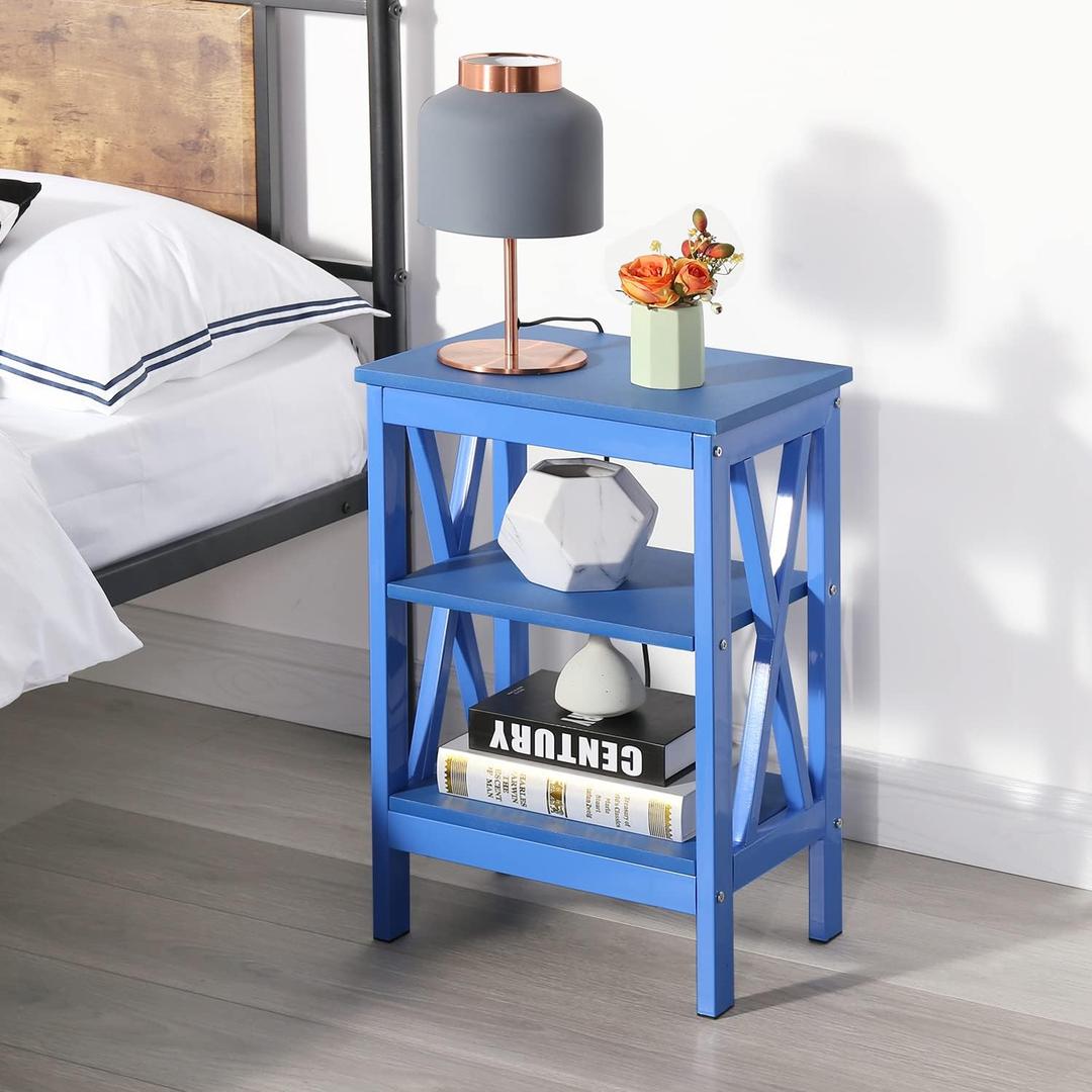 VECELO Side/End Table with Storage Shelf Nightstands for Children's Living Room Bedroom Office, Dark Blue