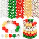 ASTARON 100 Pcs 15mm Silicone Beads for Keychain Making, Green Red Gold Round Beads Bulk for Christmas Bracelets Crafts Jewelry Making Supplies Christmas Gift Ideas Decorations