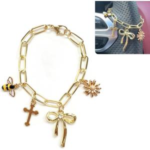 Cross Steering Wheel Charm for Women Men,Daisy Bee Bow Car Decor Accessories,Valentine's Day Gift for Girlfriend Wife,Catholic Car Rosary for Daughter Mom,New Car Gift,Christian Mirror Decor