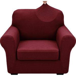 XINEAGE 2025 New 2 Pieces Chair Covers with Arms Super Stretch Chair Slipcover for Living Room Pet Dog Universal Slip Cover Anti Slip Armchair Furniture Protector (Wine Red), 31"-46"(1 Cushion)