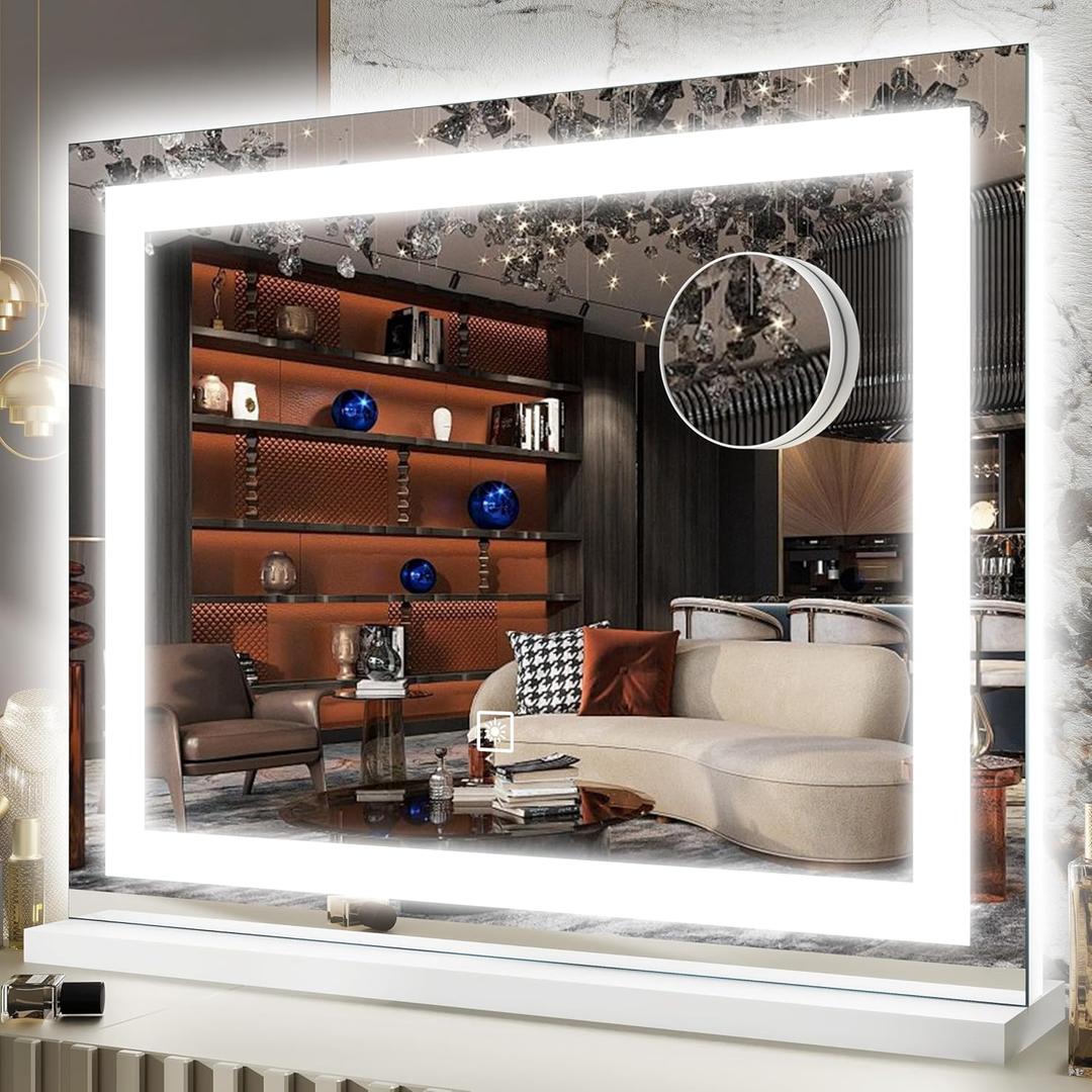 FENNIO 22" x 20" Vanity Mirror with Lights，LED Makeup Mirror，Hollywood Mirror with 3 Color Modes & Adjustable Brightness，Vanity Mirror Square White