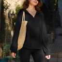 KFUBUO Women's Oversized Sweatshirt V Neck Long Sleeve Pullover Hoodie 2025 Fall Fashion Sweatshirts Black (Black, M)