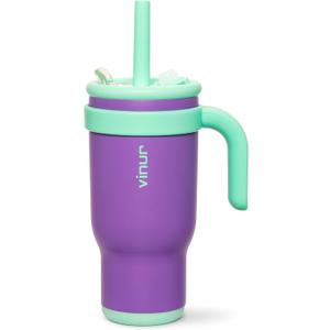 VINUR Kids Insulated Tumbler with Lid and Straw 17 oz-Spill Proof& Leak Resistant-Stainless Steel Vacuum Tumbler Travel Mug with Handle & Silicone Base-Cup Holder Friendly, Purple