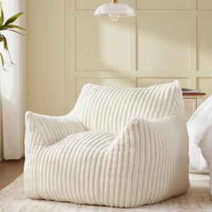Giant Bean Bag Chairs for Adults Teens, Large Bean Bag Sofa Chairs with Filling Comfy Fuzzy BeanBag Chair with Armrests for Bedroom Living Room Reading (Medium, White)