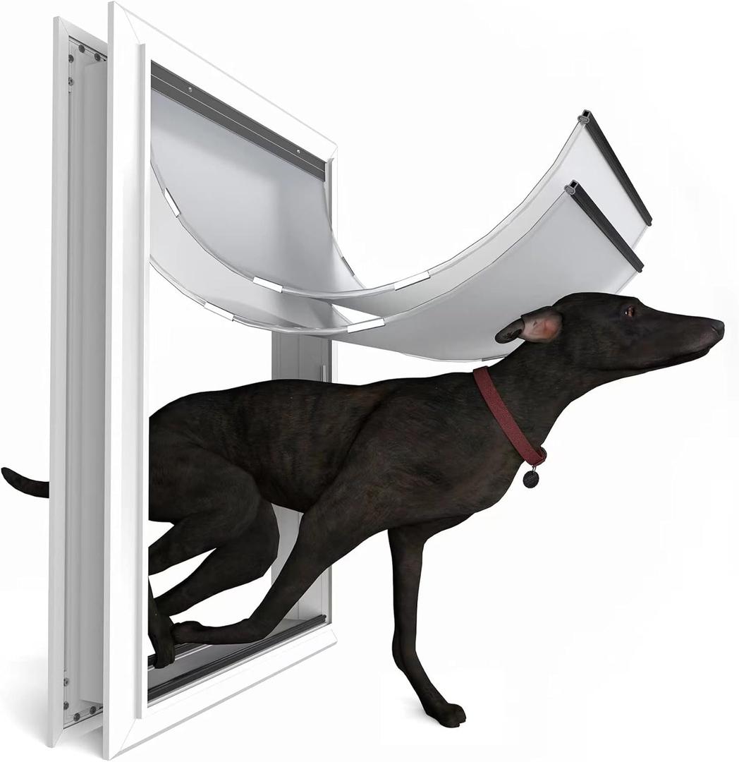 Extra Large Dog Door for Exterior Doors, Heavy Duty Aluminum Doggy Door for Extreme Weather, Cutout Size 14 1/2''W x 25 1/8''H, Giant Dog Door Up to 220 lbs, Lockable, Sliver