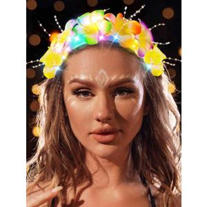 Sixexey Light Up Flower Headband LED Hawaii Hair Hoop Colorful Rainbow Headpieces Hawaiian Headbands Summer Beach Hair Accessories for Women