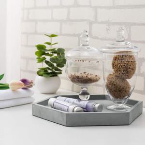 MyGift Modern Gray Concrete Hexagonal Decorative Display Bathroom Vanity Tray