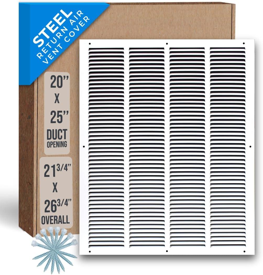 Fits 20x25 Duct Opening | Steel Return Air Grille by Handua | Vent Cover Grill for Sidewall and Ceiling | White | HVAC Cold Air Intake Grille | Outer Dimensions: 21.75"W X 26.75"H