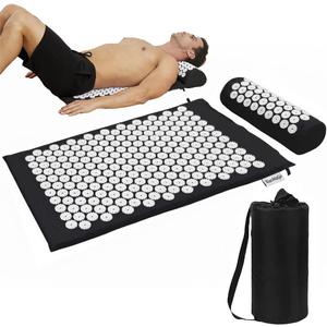 XiaoMaGe Acupressure Mat and Pillow Set with Bag  Large Size 28.7 X 16.5 inch Acupuncture Mat for Neck & Back Pain, Muscle Relaxation Stress Relief, Sciatica Pain Relief Pillow (Black)