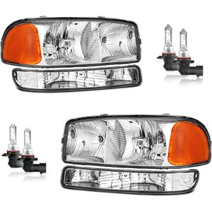 Headlights for 1999-2007 GMC Sierra, for 2000-2006 GMC Yukon Halogen Headlamp Replacement, High/Low Beam W/Bulbs, Driver & Passenger Side