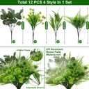 12 Bundles 4 Styles Artificial Plants Outdoor Summer Decor, UV Resistant No Fade Artificial Flowers Faux Plants Fern Lavender Eucalyptus Plastic Greenery Shrubs for Outside Porch Garden Home Cemetery