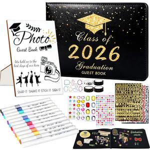 LUYI 29 Pcs 2026 Graduation Guest Book Set with Graduation Photo Guest Book Sign, Graduation Scrapbook Photo Album Memory Book DIY Kit with Markers Stickers for Congrats Grad Gifts Party Supplies