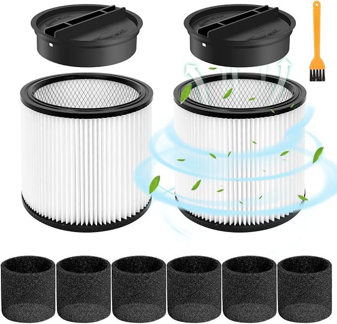 2 Pack 90304 Replacement Filter Kit for Shop Vac 5 Gal | Cartridge Filter with Lids & Foam Sleeves, Fits 5 Gallon and Above Shop Vac Wet/Dry Vacuums, Washable & Reusable