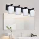 BONLICHT Bathroom Light Fixtures 4 Light Modern Vanity Lights Over Mirror with Opal White Glass Shade, Black Sconces Wall Lighting Farmhouse Wall Mount Lamp for Living Room Hallway Cabinet