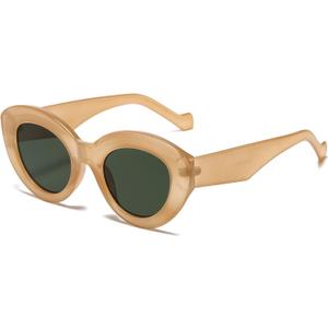 AIEYEZO Oversized Cat Eye Sunglasses for Women Cute Oval Thick Frame Cateye Sun Glasses Chic Retro Style Shades (Light Orange)