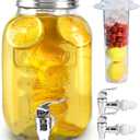1 Gallon Glass Drink Dispensers for Parties, Large Beverage and Water Dispenser, Lemonade Dispenser, Sun Tea Glass Jar for Outside, With a Fruit Infuser, Two Spigots (PP Spigots)