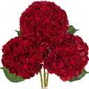 Hollyone 3Pcs Christmas Red Hydrangea Artificial Flowers 7.8inch Burgundy Hydrangeas Glitter Faux Hydrangea Flowers with Stems Fake Flower Arrangements Bouquets Floral Party Xmas Home Decor Large