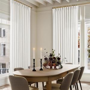 Pinch Pleated Linen 108 Inch Curtains 70 Inch Width for Living Room Divider Light Filtering Ivory Beige White Extra Wide Patio Curtains for Sliding Door Balcony Floor to Ceiling Picture Window 70x108