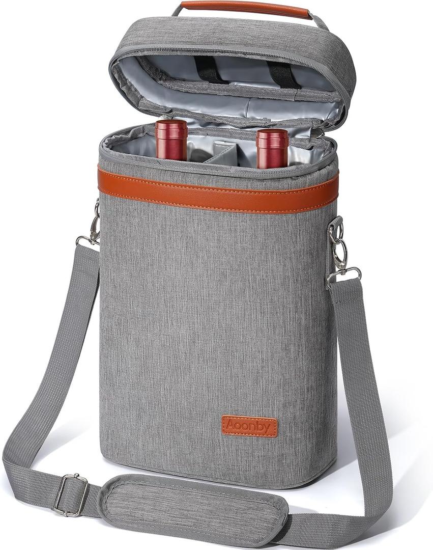 2 Bottle Wine Bag Wine Cooler Carrier Wine Gift Tote Bag, Leakproof & Insulated Bottle Bags for Travel, BYOB, Beach, Dinner, Party, Christmas Gifts for Wines Lovers Women Men - Gray