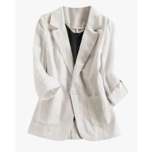 Womens Casual Solid Cotton Linen 3/4 Sleeve Short OL Work Blazer Jacket Coat 2XL