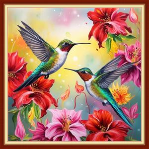 DMCVIVR Stamped Cross Stitch Kits for Beginners Adults Needlepoint Kits for Beginners Embroidery Kits for Adults Crossstitch Kit for Beginners 11CT-Hummingbird Flowers 18x18 inchs (Artdesign46)