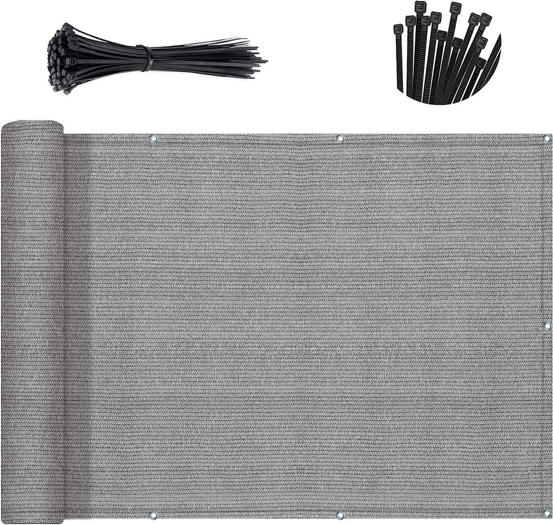 SUNNY GUARD 3.3'x19.7' Brown Grey Balcony Privacy Screen Fence, Apartments Railing Screen, Heavy Duty Wind Screen for Outdoor,Backyard,Patio,Deck Privacy