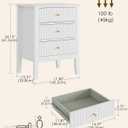 Fluted Nightstand, Farmhouse Night Stand with 3 Drawers, Mid Century Modern Side Accent Table,Bedside End Table for Bedroom, Living Room, White