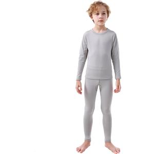 PISIQI Thermal Underwear Set for Boys Long Johns Fleece Lined Set Kids Ultra Soft Base Layer Top Bottom Warm Set for Skiing (Small, Grey)
