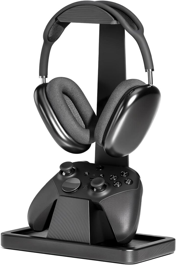 UPERGO Solid Wood Headphone Stand with Controller Holder for Desk | Natural Solid Wood, Holds 1 Headset & 1 Controller, Gamer Gifts for Men, Gaming Desk Accessories for PS5/Xbox/Switch