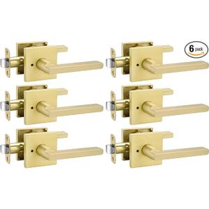 Goldenwarm Gold Door Handles Interior, Zinc Alloy Heavy Duty Brushed Gold Interior Door Handles for Bedroom Bathroom, Modern Square Privacy Door Levers (6 Pack)