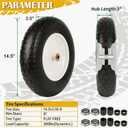 14.5" Wheelbarrow Tire Flat-Free, 3.50-8 Solid Tire 300LB Capacity Each, with 5/8" & 3/4" Bearings, 3"-4''-6''-7" Adjustable Hub, Tire and Wheel Replacement for Dolly, Hand Truck, Garden Cart, 2 Pack